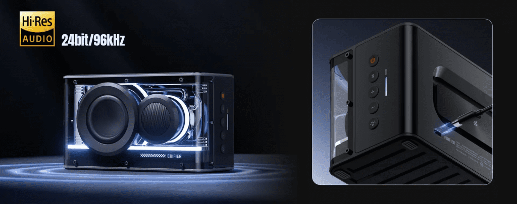 Loa Bluetooth Edifier QD25 – Âm Thanh Hi-Res, Công Suất 25W, Đèn LED Đẹp Mắt, Pin 15h 28 Hi-Res Audio và hiệu suất âm thanh