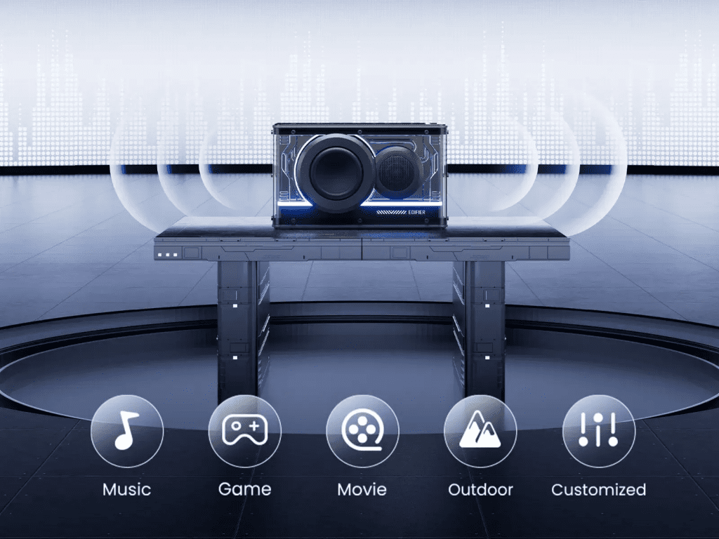 Loa Bluetooth Edifier QD25 – Âm Thanh Hi-Res, Công Suất 25W, Đèn LED Đẹp Mắt, Pin 15h 32 Tùy chỉnh âm thanh qua ứng dụng và các chế độ âm thanh sẵn có